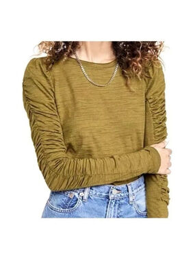 House of Harlow 1960 Ruffle Ruched Long-Sleeve Olive Women Size M Cottagecore